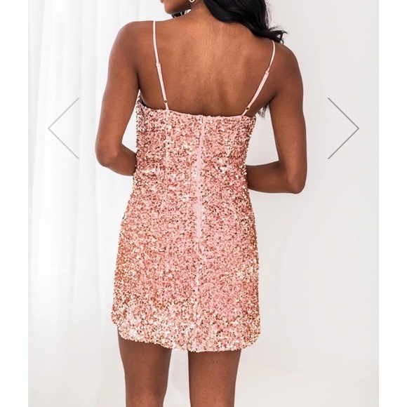 FAIRYTALE ROMANCE PINK SIDE SLIT SEQUIN DRESS XS - Picture 3 of 3